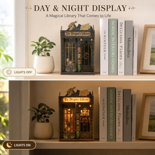 ISSEVE Dragon Library Book Nook Kit, DIY Dollhouse Booknook Bookshelf Decor - Image 5
