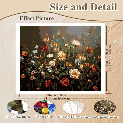 HMZephitiquc Paint by Numbers Flowers, Wildflowers Paint by Numbers for Adults, Flowers Painting by Numbers for Adults, Acrylic Oil DIY Crafts for Gift Home Decor 16x20 in - Image 4