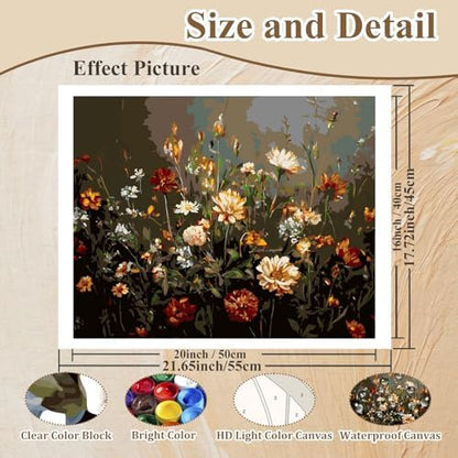 HMZephitiquc Paint by Numbers Flowers, Wildflowers Paint by Numbers for Adults, Flowers Painting by Numbers for Adults, Acrylic Oil DIY Crafts for Gift Home Decor 16x20 in - Image 4