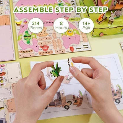 DIY Miniature House Kit (Easter Egg Truck) Tiny Dollhouse Kits for Adults to Build, Mini Model Kits with LED&Music Box, Wooden Adults Crafts Puzzles, Birthday Gifts for Family Friends - Image 6