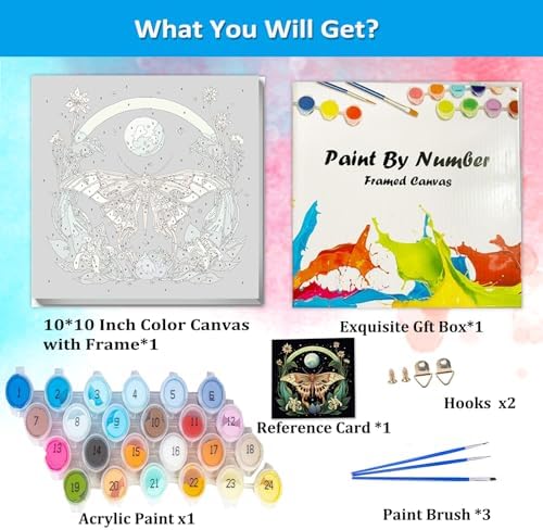Artunion Framed Paint by Numbers Kit for Adults Beginners & Kids Ages 8-12,Butterfly Moth Paint by Number with Frame,Moon Flower Paint by Numbers Kit on Canvas 10 * 10 Inch Without Easel - Image 4