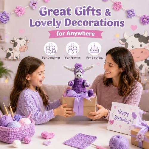 Beginner Crochet Kit for Adults, Highland Cow Crochet Amigurumi Craft Kit - Image 6