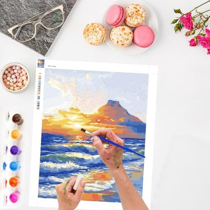 Lxmsja Sunset Paint by Numbers Kit for Adults, Sea Waves Acrylic Paint by Numbers for Adults Beginner, DIY Craft Supplies Oil Painting Kits for Home Wall Decor 16x20 inch (No Frame) - Image 2