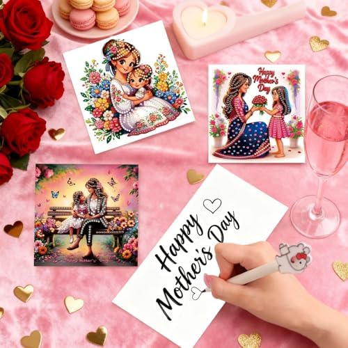 6Pcs Greeting Card DIY Diamond Art Painting Greeting Cards Special Shaped Holiday Blessing Folding Card Kit with Envelopes Arts Crafts for Birthday Festival-Mother01 - Image 3