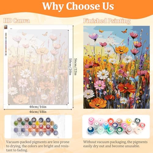 AIRDEA Flowers Paint by Numbers for Adults Beginner,Colorful Flowers Painting by Number Kits on Canvas Frameless,16x20in DIY Acrylic Painting,Home Wall Decor - Image 3