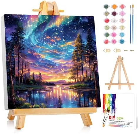 Framed Paint by Numbers Kit for Adults Beginner Kids Ages 8-12 Starry Night Adult Paint by Number Kits on Canvas with Easel Landscape Painting by Numbers for Adults with Frame DIY Painting Kits 8x8 In by Unknown
