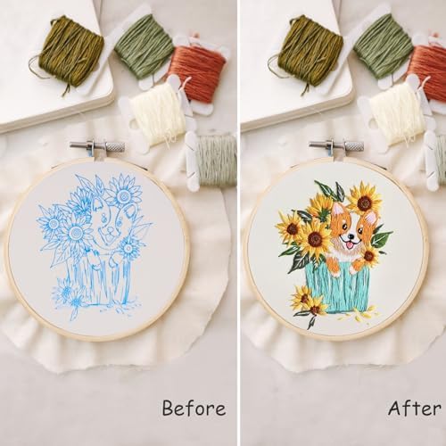 Embroidery Kit for Beginners, Dog Flower Pattern Embroidery Practice Kits - Image 2