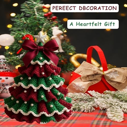PMDYBY DIY Crochet Christmas Tree Kit,2026 News Crochet Christmas Ornaments,Beginner Christmas Kit,Tree Bow Pearl Embellishment,ChristmasCraftKit with Yarn Hook Beads Instructions(Red & Green) - Image 6