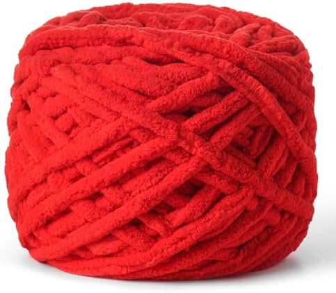 Plush Chenille Chunky Velvet 100g (49.2yd) - Fluffy Yarn for Crochet & Knitting - Baby Amigurumi Yarn (Red) by OMoiut