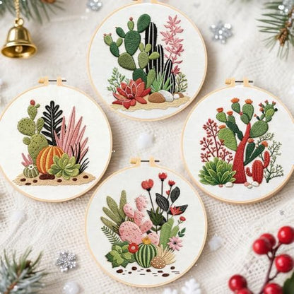 FREEBLOSS 6 Sets Embroidery Kit for Beginners Needlepoint Embroidery Starter Kit with Cactus Stamped Patterns, Instructions, Colored Threads, 2 Hoops 11.6"/29.5cm - Image 5