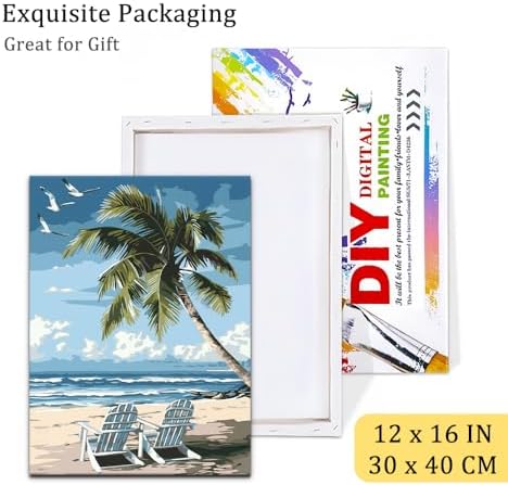 Natuyalo Paint by Numbers Kit for Adults Beginners, 12" Wx16 L Painting by Numbers Kit on Canvas Acrylic Drawing Kits Ready to Stretch and Framed, Beach Landscape - Image 6