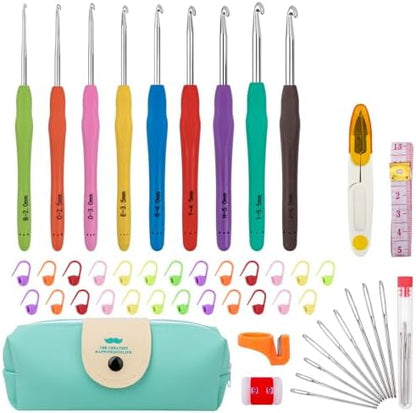 Crochet Hooks 9 Sizes Crochet Hook Set, 49 Pack Yarn Crochet Kit for Beginners, Knitting Needles with Ergonomic Handles for Arthritic Hands, Crochet Needle Kit with Blue Case for Crocheters by MECHEER