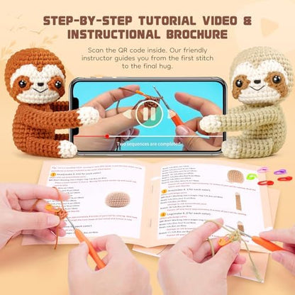 Fortuning's JDS Crochet Kit for Beginners, Hug Sloths Crochet Animal Kit - Image 5
