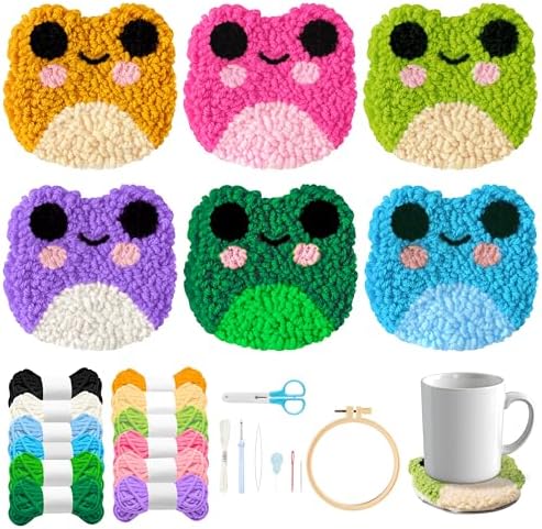 WATINC Punch Needle Coaster Kit - 6 Pattern DIY Craft for Beginners, Frog by WATINC