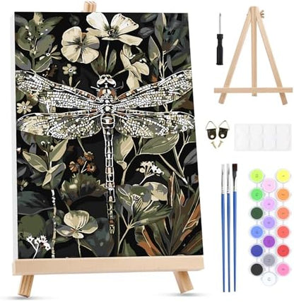 MXJSUA Dragonfly Paint by Numbers Kit with Frame for Adults, Easy Beginners Paint by Number on Canvas with Easel, Acrylic Number Painting Craft Gifts for Home Decor, 8x12 inch by MXJSUA-DiamondPaintingkits