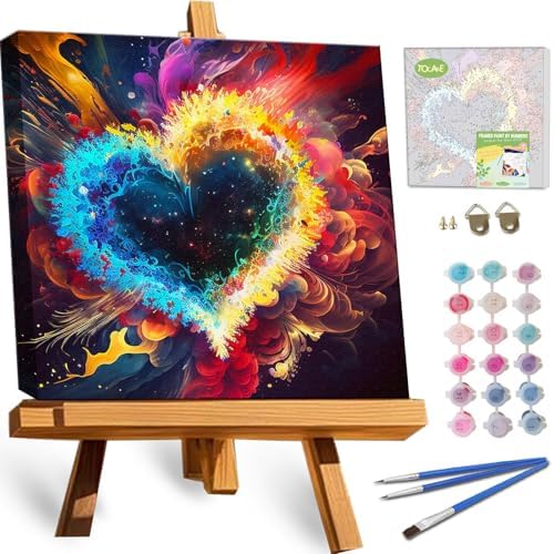 TOCARE Framed Paint by Numbers Kit for Adults Beginners & Kids Ages 8-12, 12x12inch Love Heart Paint by Number with Frame, Love Paint by Numbers Framed Canvas (Without Easel) by TOCAREDirect