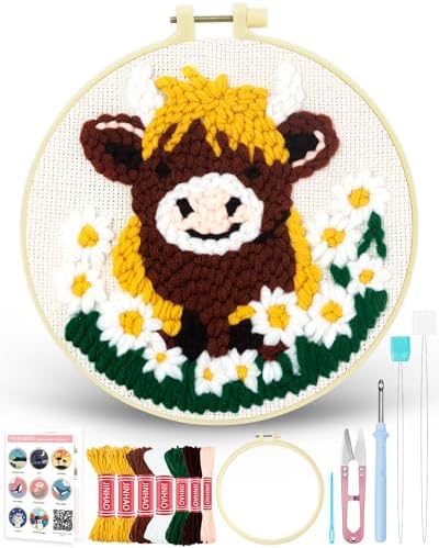 FIVEIZERO Punch Needle Kit for Beginners,Highland Cattle Patterns by FIVEIZERO