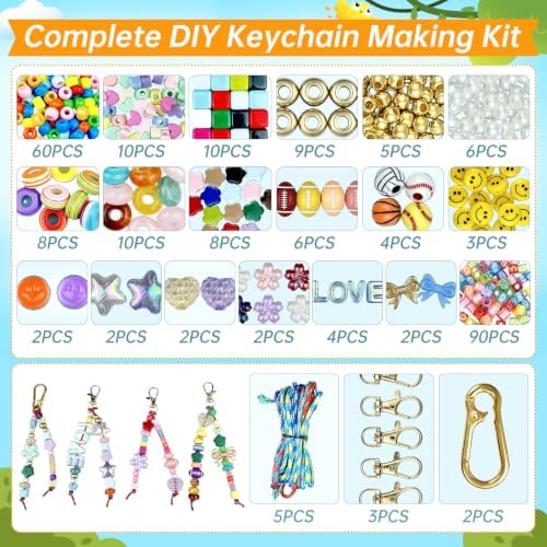 304PCS Premium Beaded Keychain Making Kit with Sports Balls & Metallic Bows, Preppy Y2K Bag Charm & Phone Lanyard Supplies, Team Spirit Craft Kit with Jumbo Letters for Girls, Teens & Sports Moms - Image 2