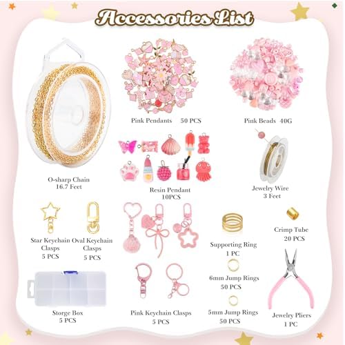 Ecoofor 249Pcs Keychain Making Kit for Kids & Adults – Includes 15 Keychain Clips, 16.4 Feet Chains, 100 Charms, Beading Accessories, Jewelry Pliers – DIY Bag Charms & Jewelry Craft Kit Supplies - Image 2