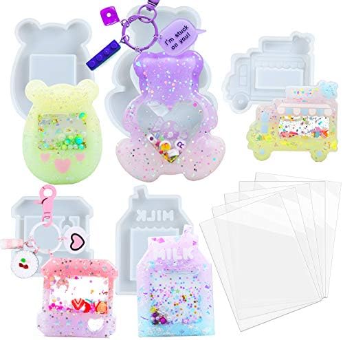 Resin Shaker Molds Set Epoxy Jewelry Casting Supplies Claw Machine, Dessert Truck, Game Console, Bear, Milk 5 Silicone Trays with 5 Seal Films Large Height 2.3-3inch by FUNSHOWCASE