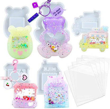 Resin Shaker Molds Set Epoxy Jewelry Casting Supplies Claw Machine, Dessert Truck, Game Console, Bear, Milk 5 Silicone Trays with 5 Seal Films Large Height 2.3-3inch by FUNSHOWCASE