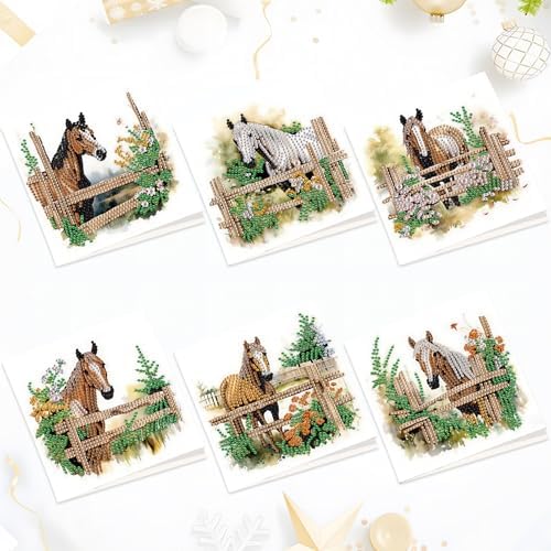 MVVMTOP 6pcs Diamond Art Painting Greeting Card, DIY Horse Diamond Art Greeting Card for Blessing and Wishe Special Shaped Diamond Arts Crafts for Birthday Thanksgiving Day by MVVMTOP