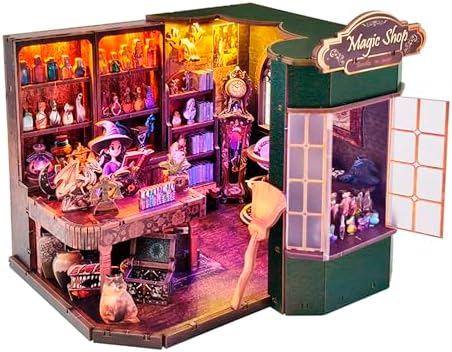 Magic Shop Book Nook Kit - DIY Miniature House Dollhouse Kit for Adult and Teens, Tiny House Bookshelf Decor 3D Wooden Puzzle with LED Lighting, Gifts for Family, Friends (Magic Shop) by Joibabe