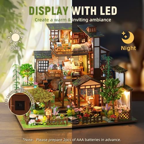 DIY Miniature House Kit with LED Lights, Bamboo Spring Courtyard Wooden Mini House Building Kit for Adults & Teens, Creative Crafts for Women, Friends & Hobbyists - Image 3