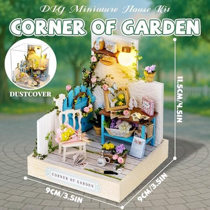 Kisoy Dollhouse Miniature with Furniture Kit, DIY 3D Wooden DIY House Kit with Dust Cover,Handmade Tiny House Toys for Teens Adults Gift(Corner of Garden) - Image 2
