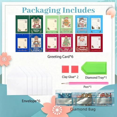6Pcs Christmas 3D Diamond Art Painting Greeting Card with Envelope - Image 5