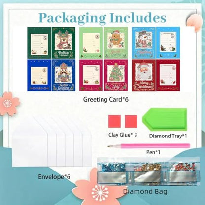 6Pcs Christmas 3D Diamond Art Painting Greeting Card with Envelope - Image 5