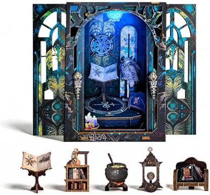 DIY Book Nook Kit Miniature Dollhouse with LED Light, 3D Wooden Bookshelf Insert Reading Corner Bookshop, Mini Library Model Building Kit for Adults Teens, Book Nook Shelf Decor Gift for Book Lovers by OTIOTHING