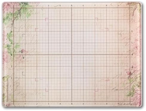GLASSBOARD STUDIO Glass Craft Mat - Magnetic, Heat & Scratch Resistant - For Crafting, Cutting, Painting, Mixed Media Artwork - Grid Lines, Non-Slip Rubber Feet (Vintage Floral 9"L x 12"W) by GlassboardStudio