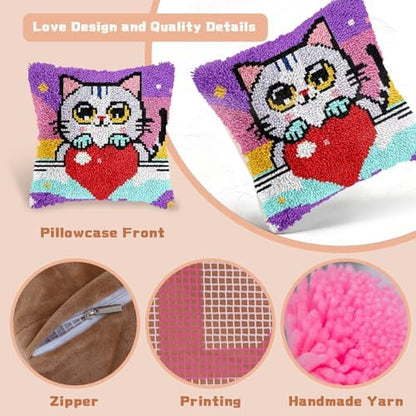 Miaceito PrePrinted Colorful Cat Latch Hook Pillow Kit for Adults Beginners - Image 4
