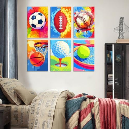 6 Pack Sports Paint by Numbers Kit for Adults Beginners 8x12 Inch, Basketball Football Paint by Number Kits on Canvas, Colorful DIY Acrylic Oil Number Painting Kits for Adults, Home Decor Gift - Image 2