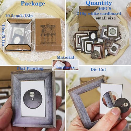 CATaireen Vintage Junk Journal Items Kit Pre Cut Paper Cards Cutout Cardstock Art Aesthetic Decor Hollow Out Craft Elements Small Embellishments Supplies for Adults Scrapbook Pack (Photo Frame Dark) - Image 4