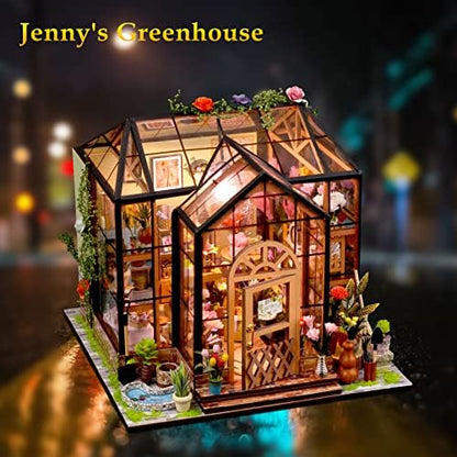 GuDoQi DIY Miniature Dollhouse Kit, Tiny House with Furniture, 1:24 Scale, Handmade Gift for Birthday Christmas Day, Jenny Greenhouse Flower Shop - Image 3