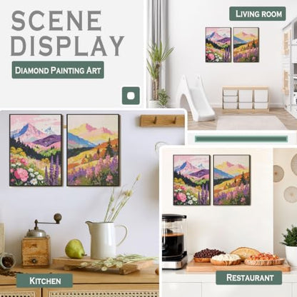sdfkmlcdl Colorful Nature Landscape Diamond Art Kits for Adults, Maximalist Mountain Wild Flower Full Drill Diamond Painting Kits for Adults Beginners 2 Pack, 12x16 Inch - Image 2