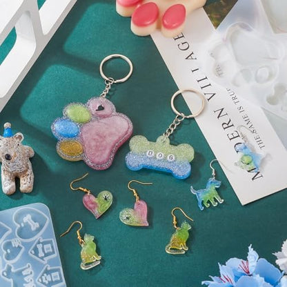 Craftdady 2 pcs Pet Theme Resin Jewelry Mold Cat Dog Bone Epoxy Mold Pendant Casting Mold Animal Keychain Silicone Mold for Pet ID Tags Jewelry Making Pendant Necklace Earrings DIY Handmade Crafts - Image 7