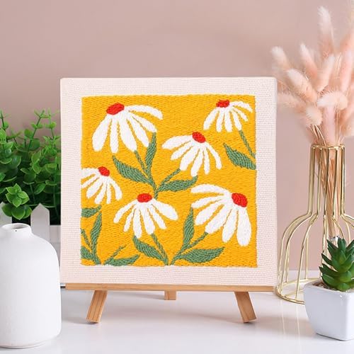 LB Orange Floral Punch Needle Kit Frame, Punch Needle Kits Adults Beginner Hand Embroidery Starter Kit with Flower Pattern and Instructions Punch Needle Embroidery Kit Include Embroidery Hoop Threads - Image 4