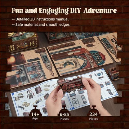 FUNPOLA LED 3D Puzzle Magic Station Book Nook Kit - Interactive 3D Wood Puzzle LED Magical Miniature with Infinite Extension Space - DIY Bookshelf Insert Decor Gifts(Magic Station) - Image 4
