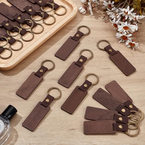 60 PCS Leather Wood Keychain Blanks Unfinished Wooden Keychains Rectangular Shape Black Walnut Wood Keychains Blanks for Engraving DIY Crafts Personalized Gifts - Image 5