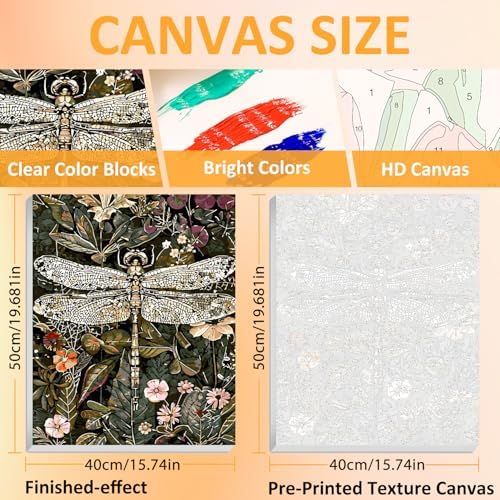 Framed Paint by Numbers Kit for Adults with Wooden Easel, Dragonfly, 16x20 inch - Image 2