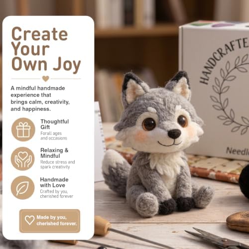 FACE N FACE DIY Needle Felting Kit Cute Wolf Pup – Needle Felting Starter Kit with Fiber Roving, Needles, Felting Pad & Instructions | Felted Wild Animal Kit for Beginners Adults | DIY Craft Gift - Image 2
