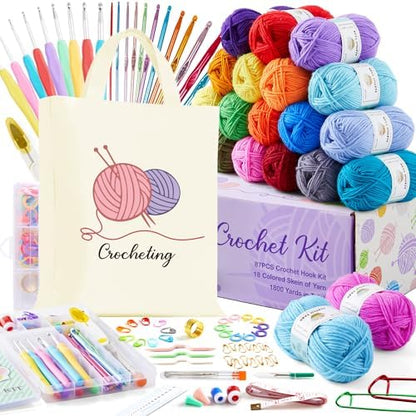INSCRAFT Crochet Kit for Beginners Adults, 18 Large Acrylic Yarn Skeins 1800 Yards Yarn, 105 PCS Crochet Kit with Hooks Yarn Set,Includes Canvas Tote Bag, Ideal Starter Pack for Professionals by INSCRAFT