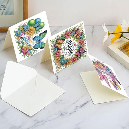 Tontut 6pcs 5D Diamond Art Painting Greeting Card Kit, Butterfly Flower Adult DIY with Envelope, Special Shape Diamond Design Greeting Card Creative Birthday Holiday Gift - Image 7