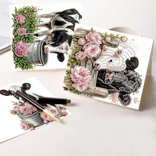 6pcs5D Diamond Painting Greeting Card kits, rose bucket Little Bull Adult DIY Diamond Art Greeting Card with envelope, special Valentine's Day creative gift - Image 6