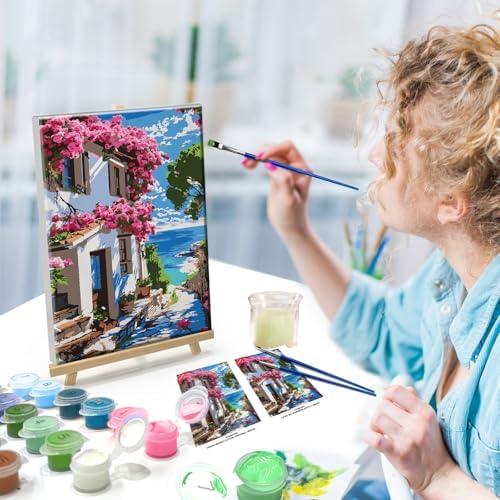 ATDMS Paint by Numbers Kit for Adults with Frame Landscape Paint by Number with Easel DIY Flowers House Adult Paint by Number Kits Paint by Numbers Kit on Canvas for Gift Home Wall Decor 8x12 Inch - Image 4