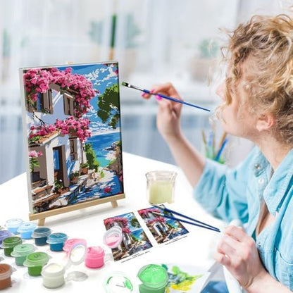 ATDMS Paint by Numbers Kit for Adults with Frame Landscape Paint by Number with Easel DIY Flowers House Adult Paint by Number Kits Paint by Numbers Kit on Canvas for Gift Home Wall Decor 8x12 Inch - Image 4