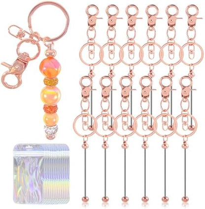 96 Pcs Beadable Keychains Bars bulk - 48 Rose Gold DIY Metal Beaded Keychain Making Kit + 48 Bags Included, Bead Keychain Supplies,Blank Key Chain, Perfect for Women, Men, Mother's Day, Birthday Gift by DNLEGULI